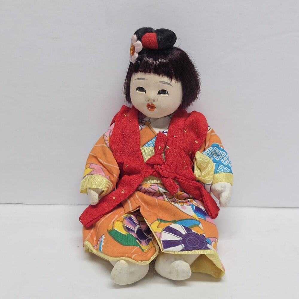 VINTAGE ICHIMATSU GOFUN JAPANESE BABY GIRL DOLL RISING SUN KIMONO FOLK ART
